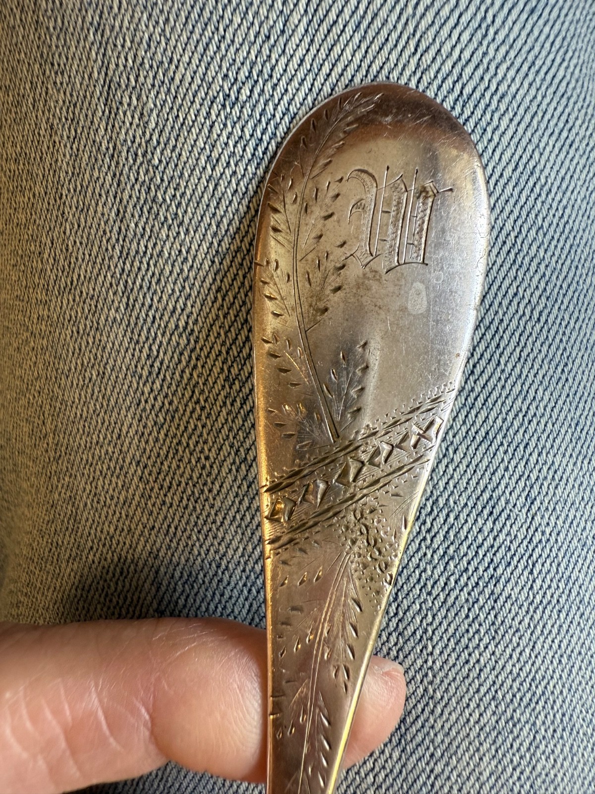 Beautiful antique Coin silver Butter knife spreader bright-cut Palmer Bachelder