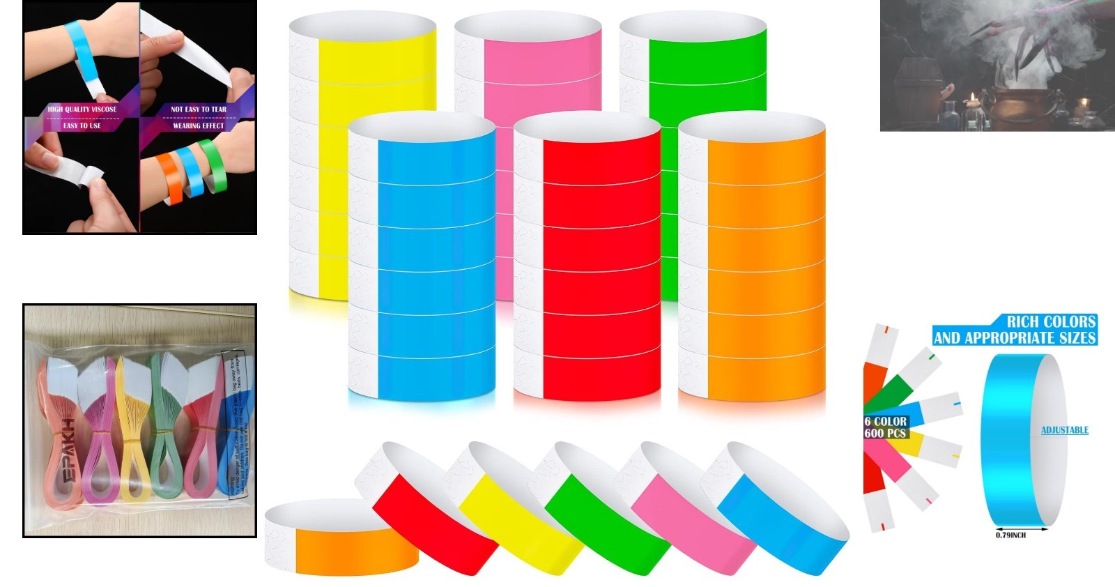 Assorted Neon Wristbands 600 Pcs - Durable & Waterproof for All Occasions