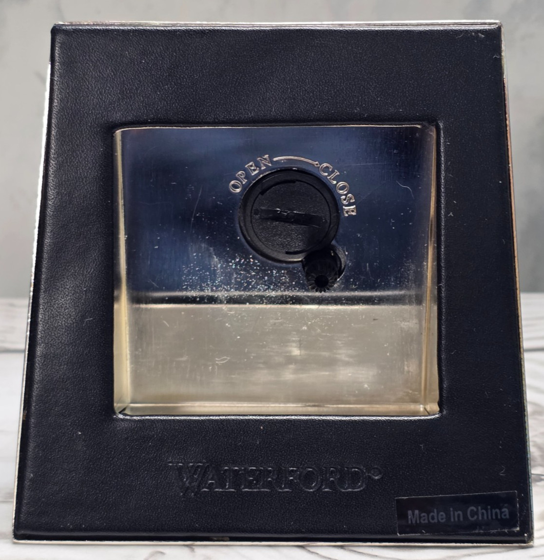 Waterford Free Standing Desk Clock, Faux Black Crocodile & Silver Plate Outline