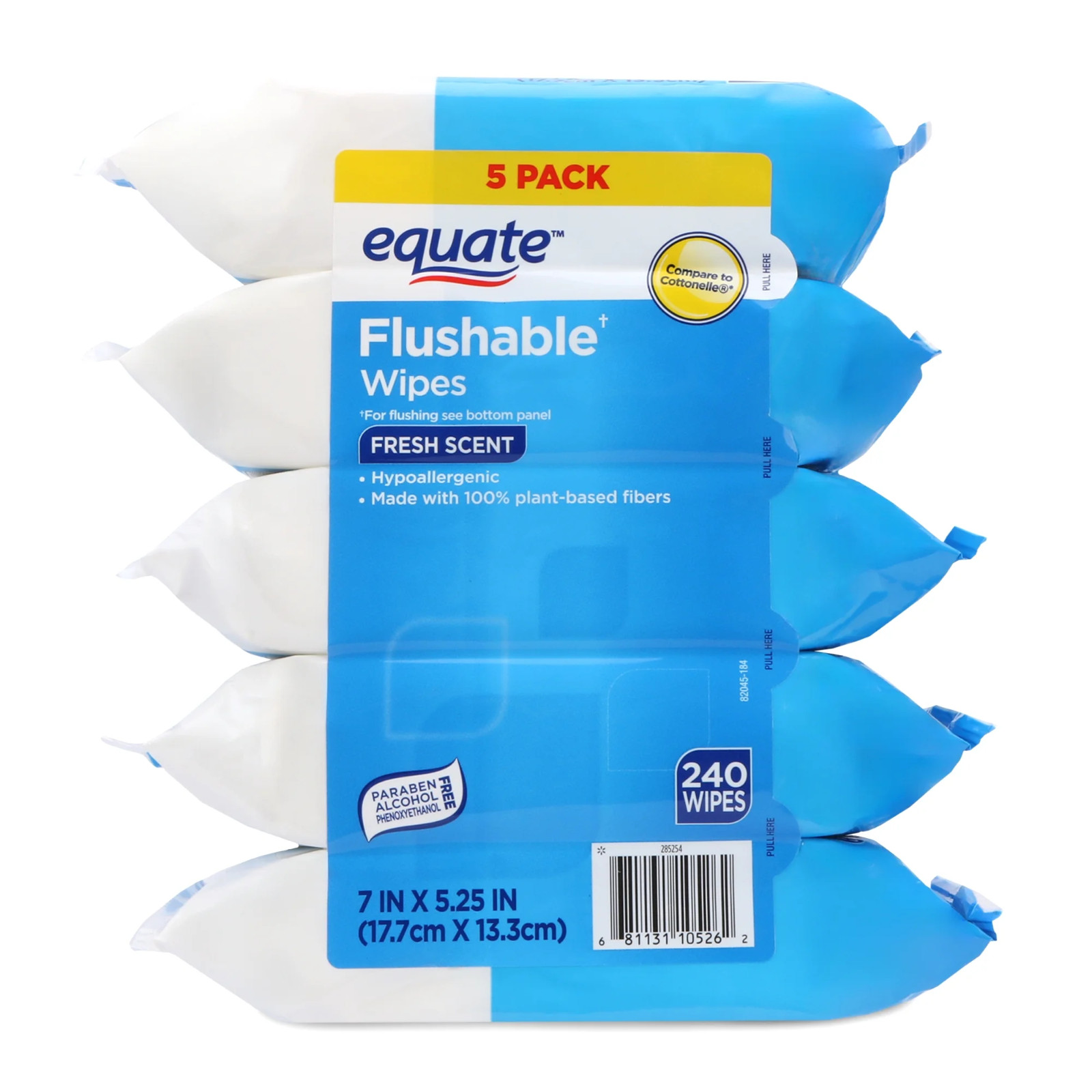 Equate Flushable Wipes, Fresh Scent, 10 packs of 48 wipes, 480 Total Wipes