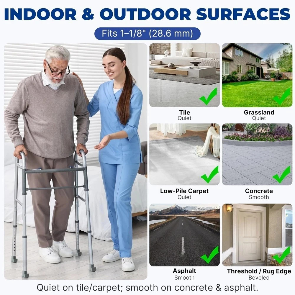 Walker Ski Glides Folding Walker Feet Skids Sliders 4 Pack Gray