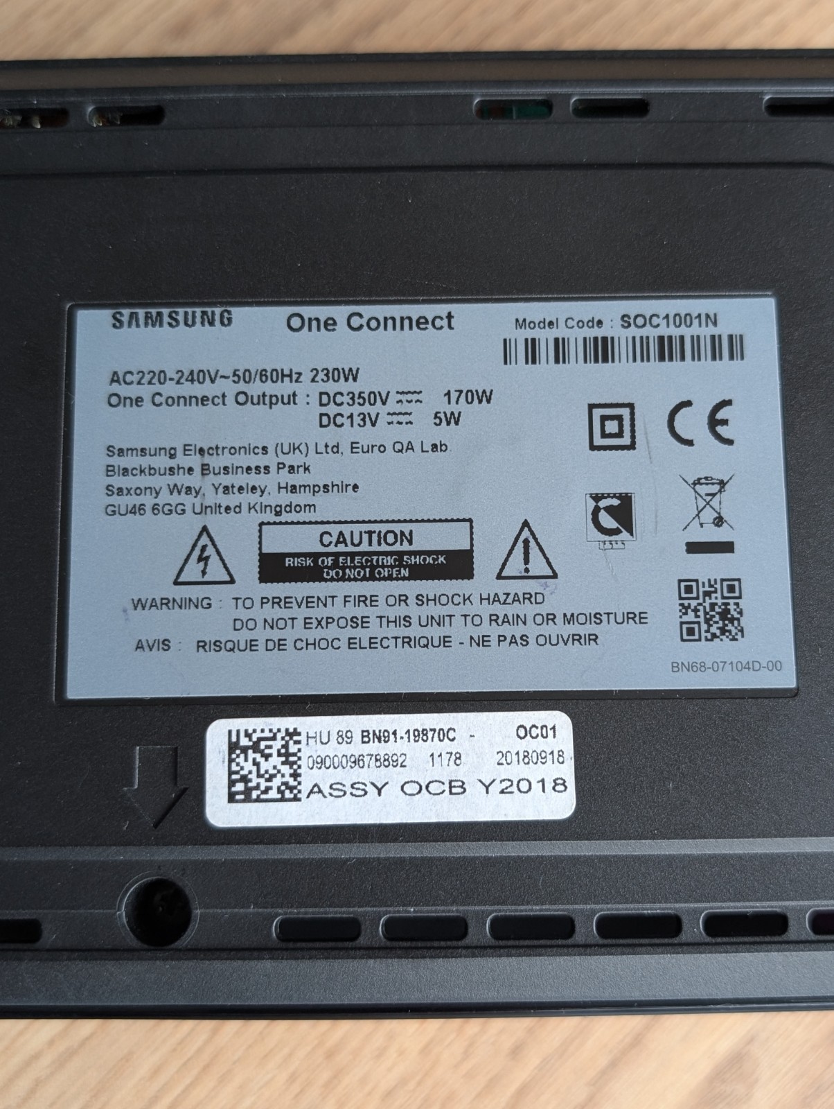 Samsung One Connect Box for QE55Q7/QE55Q8 SOC1001N / BN91-19870C