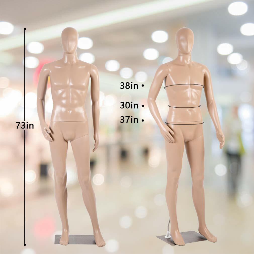 Male Full Body Realistic Mannequin Display Head Turns Dress Form With Base 73in