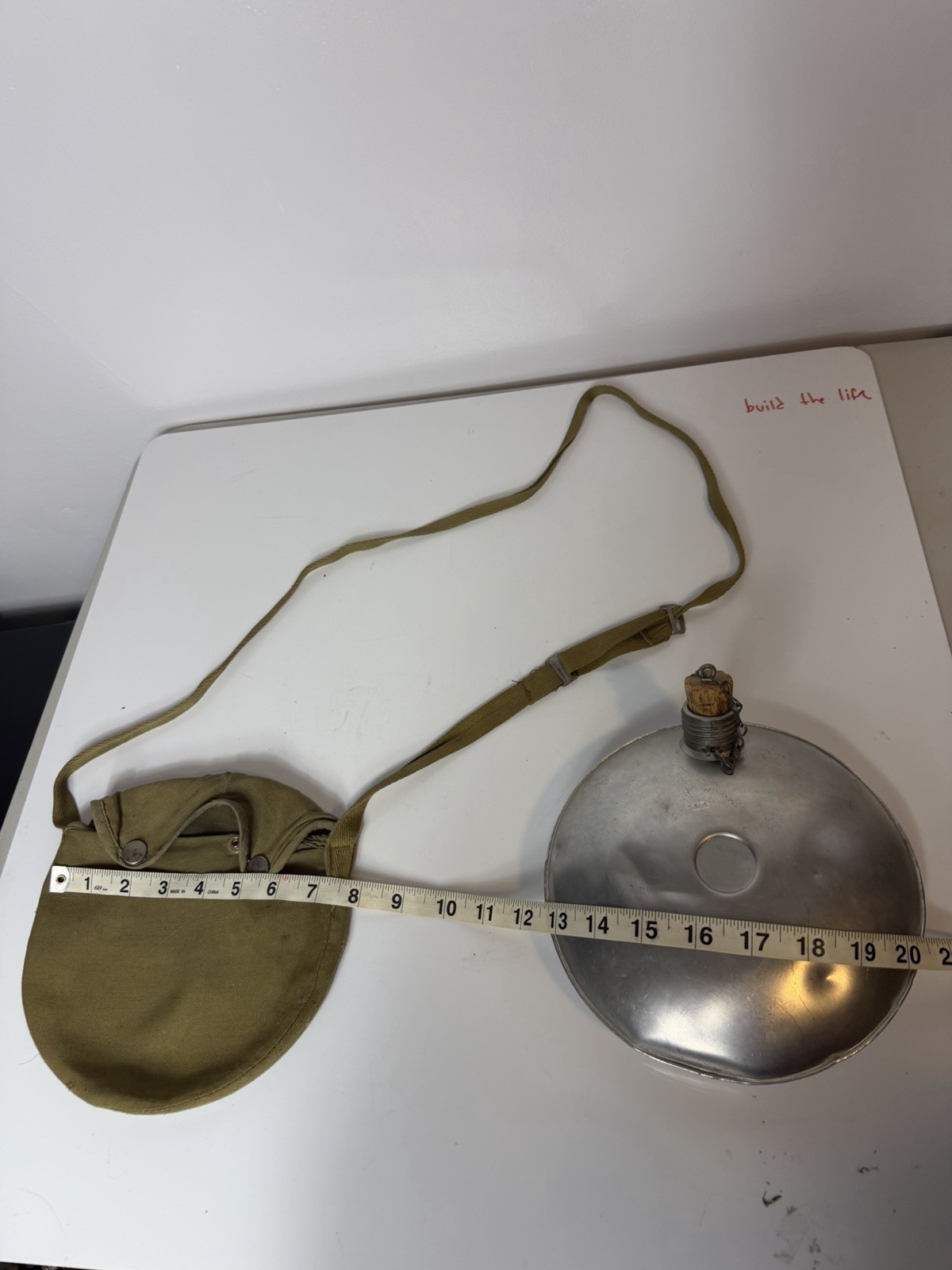 Vintage Military Metal Canteen W/Cloth Carrier, Cork Stop, Adjustable Strap