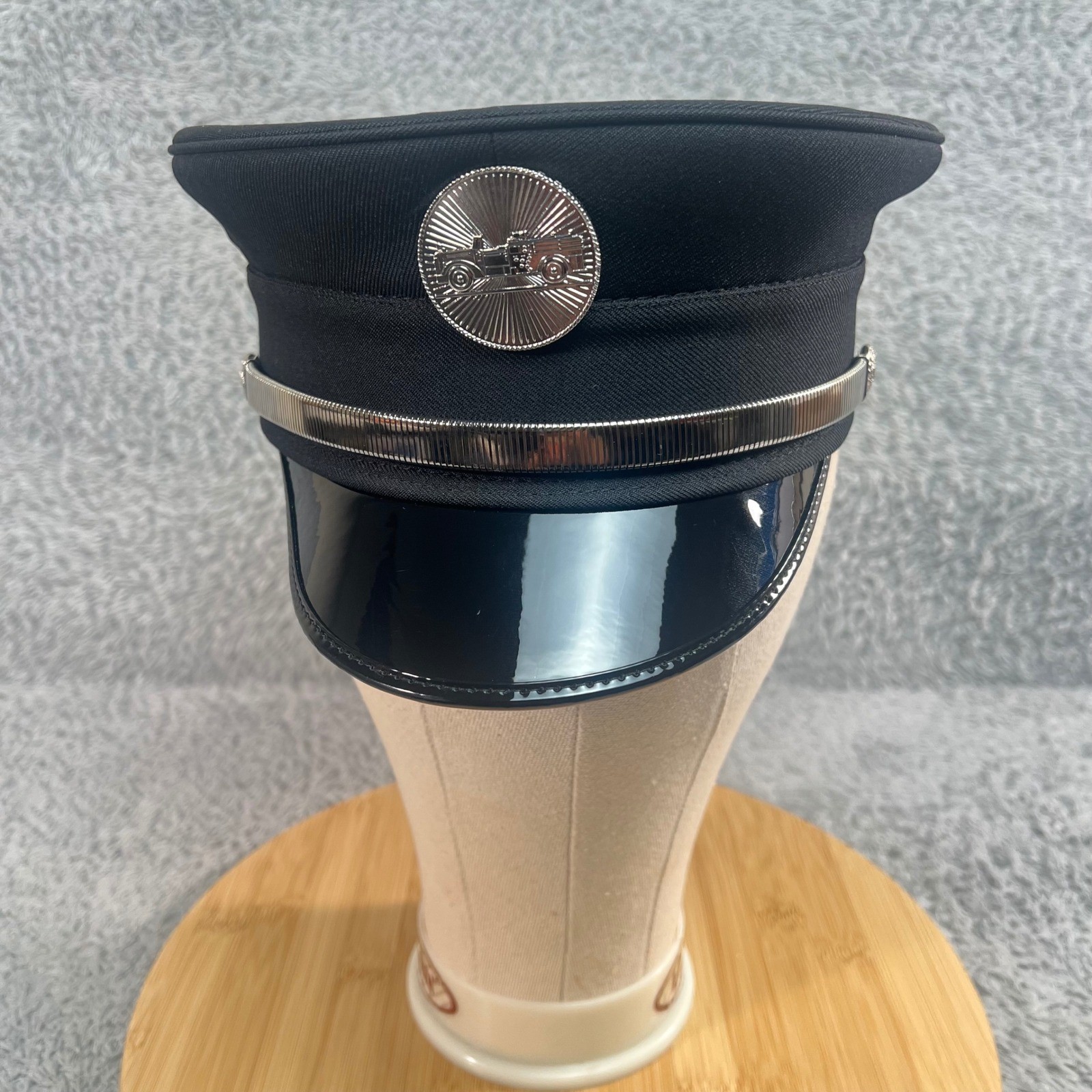 Fire Department Service Cap Union Made USA Black Dress Hat Silver Strap 7 5/8