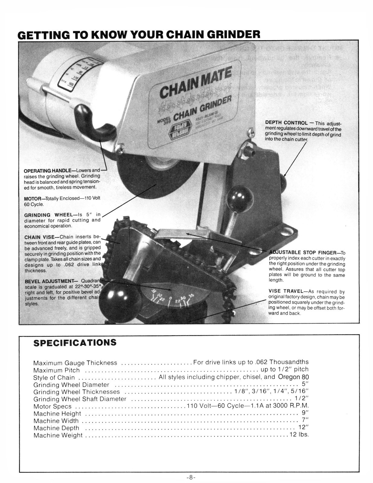 Foley Belsaw Model 399 Chain Saw Grinder Owners Manual * 1065