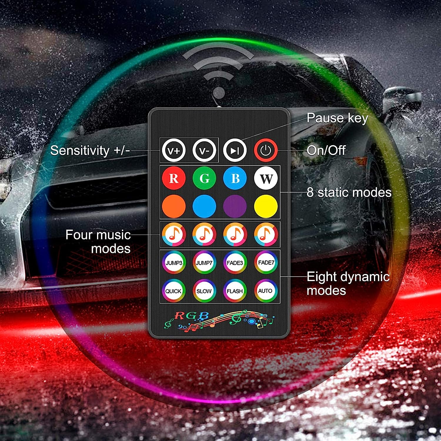 Bright 1200lm RGB Underglow Lights 4PCS Kit w/Remote for Car SUV Truck Exterior