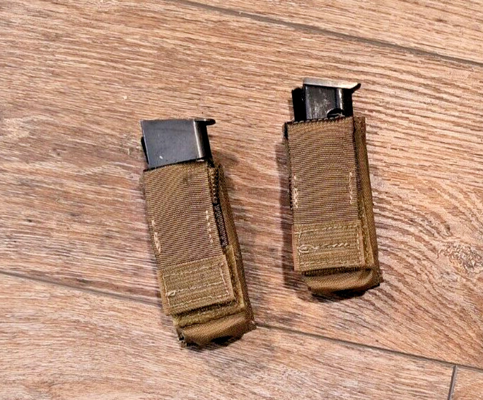 2 Pouch Military 9MM .45 Cal Pistol Mag Clip Ammo USMC FSBE Multi-Tool Coyote