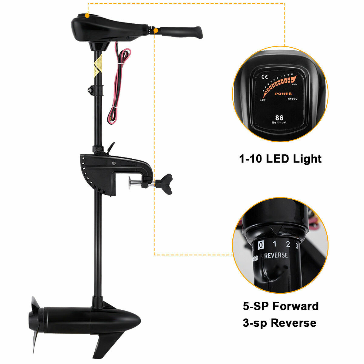 86 lbs Freshwater Transom Mounted Trolling Motor 36" Shaft