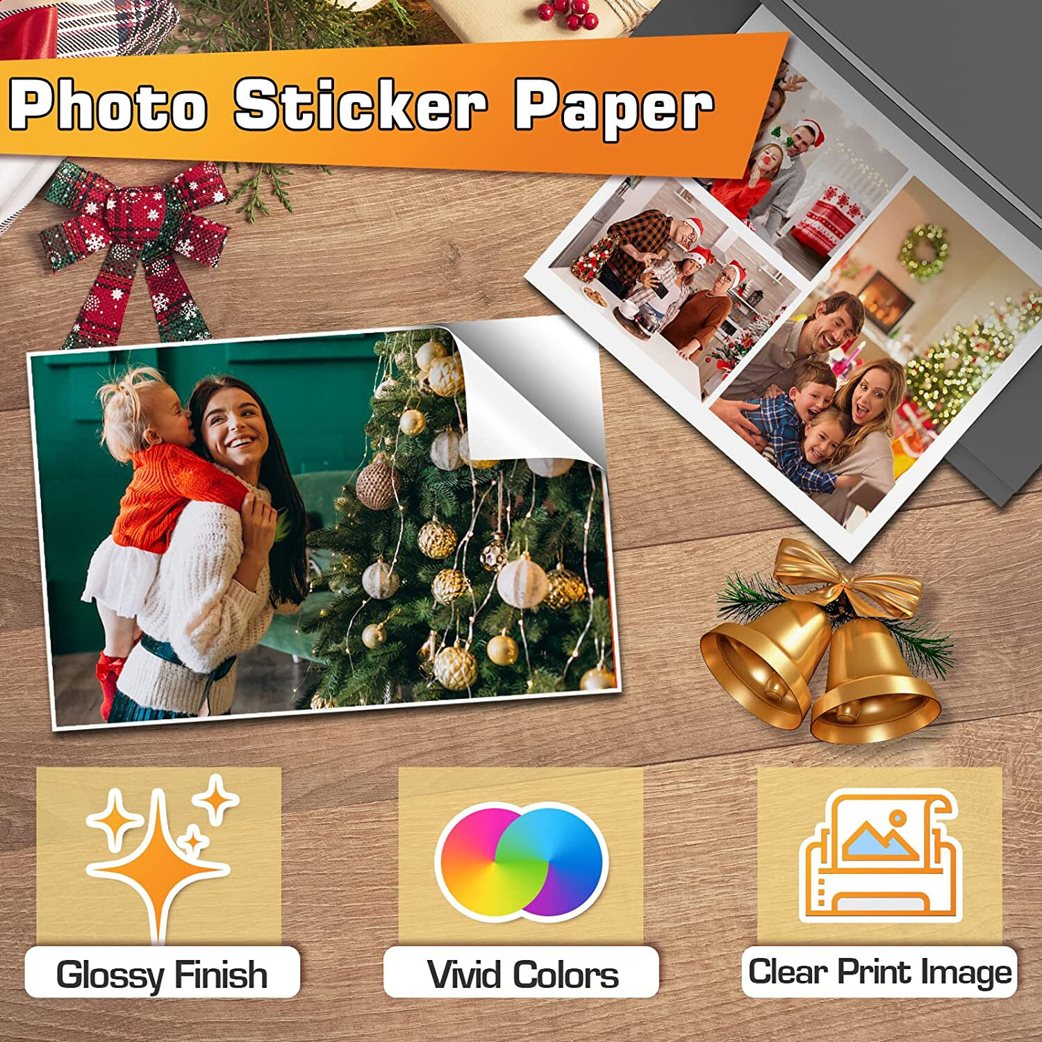 Koala Glossy Sticker Paper for Inkjet, Adhesive Photo Paper 8.5x11 100 Sheets