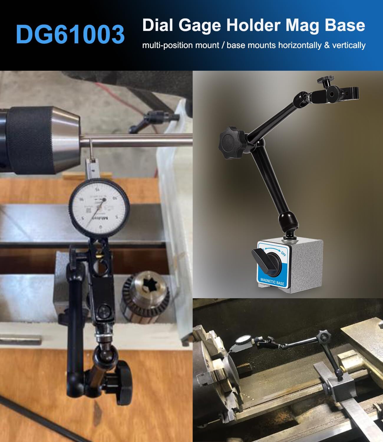 Regular Duty Dial Gage Holder DG61003 Mag Base w/Metal Fine Adjust for Noga