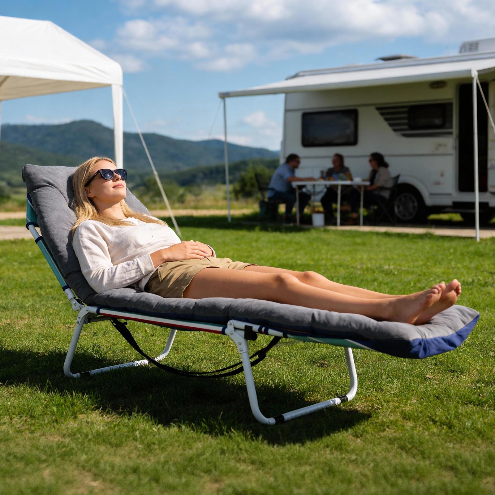 SLSY Folding Camping Cot with Mat & Face/Arm Hole for Adult Sleeping Bed Outdoor