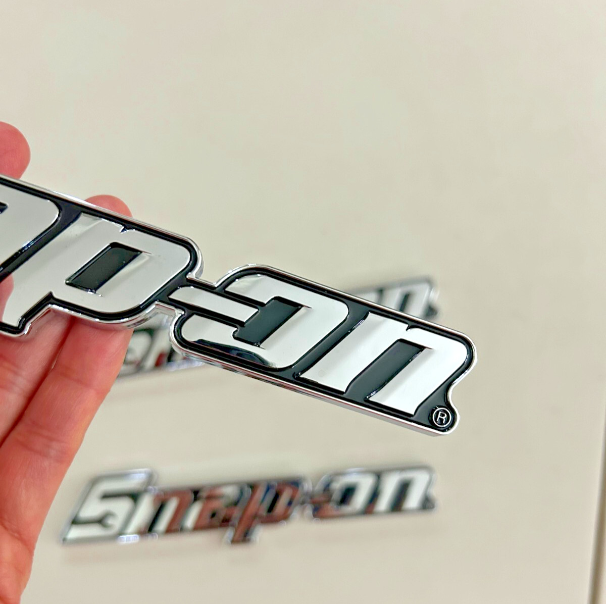2PCs SNAP-ON TOOL BOX LOGO EMBLEM Chrome Silver Badge Decal 8" INCH LONG - NEW