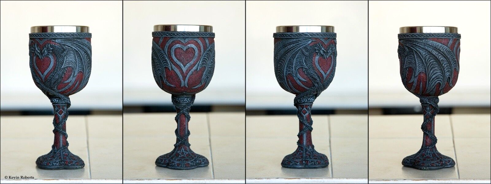Occult Double Dragon Heart Goblet Chalice Hand Painted 'Stone' Finish Beautiful!