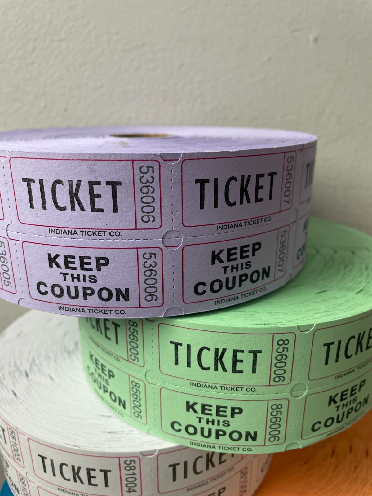 Raffle Tickets 10 Rolls Double Stub 2000 Each 50/50 Split the Pot 8 Colors Deal