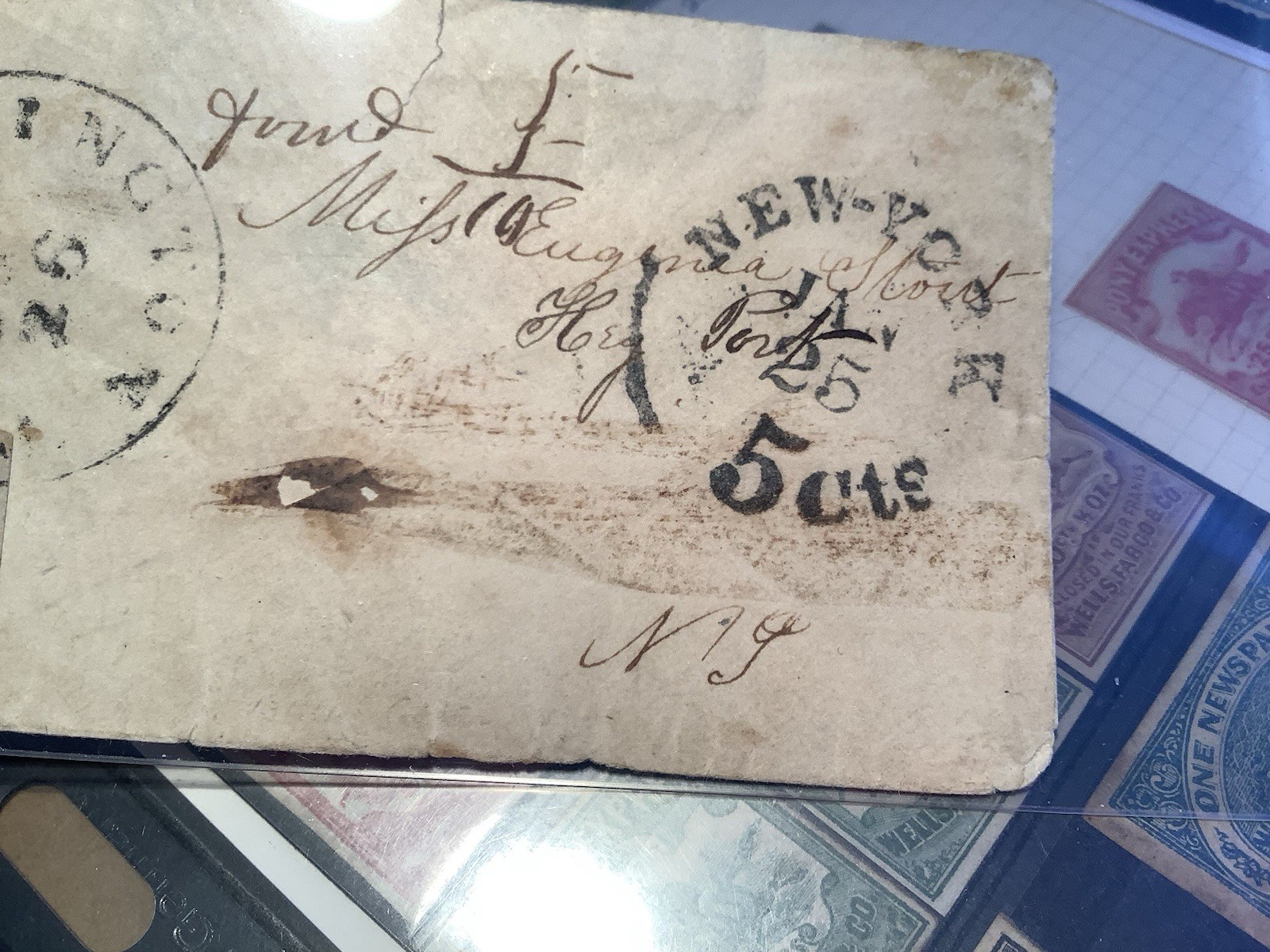 US Swarts' City Dispatch, LOCAL N.Y 1849 136L3 Tied on Cover +5cts Out Of State