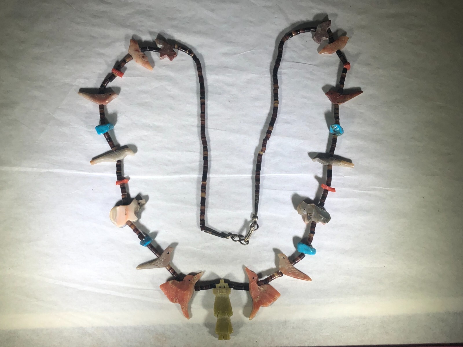 RARE VINTAGE ANTIQUE SOUTH WESTERN NATIVE AMERICAN HAND CARVED FETISH NECKLACE