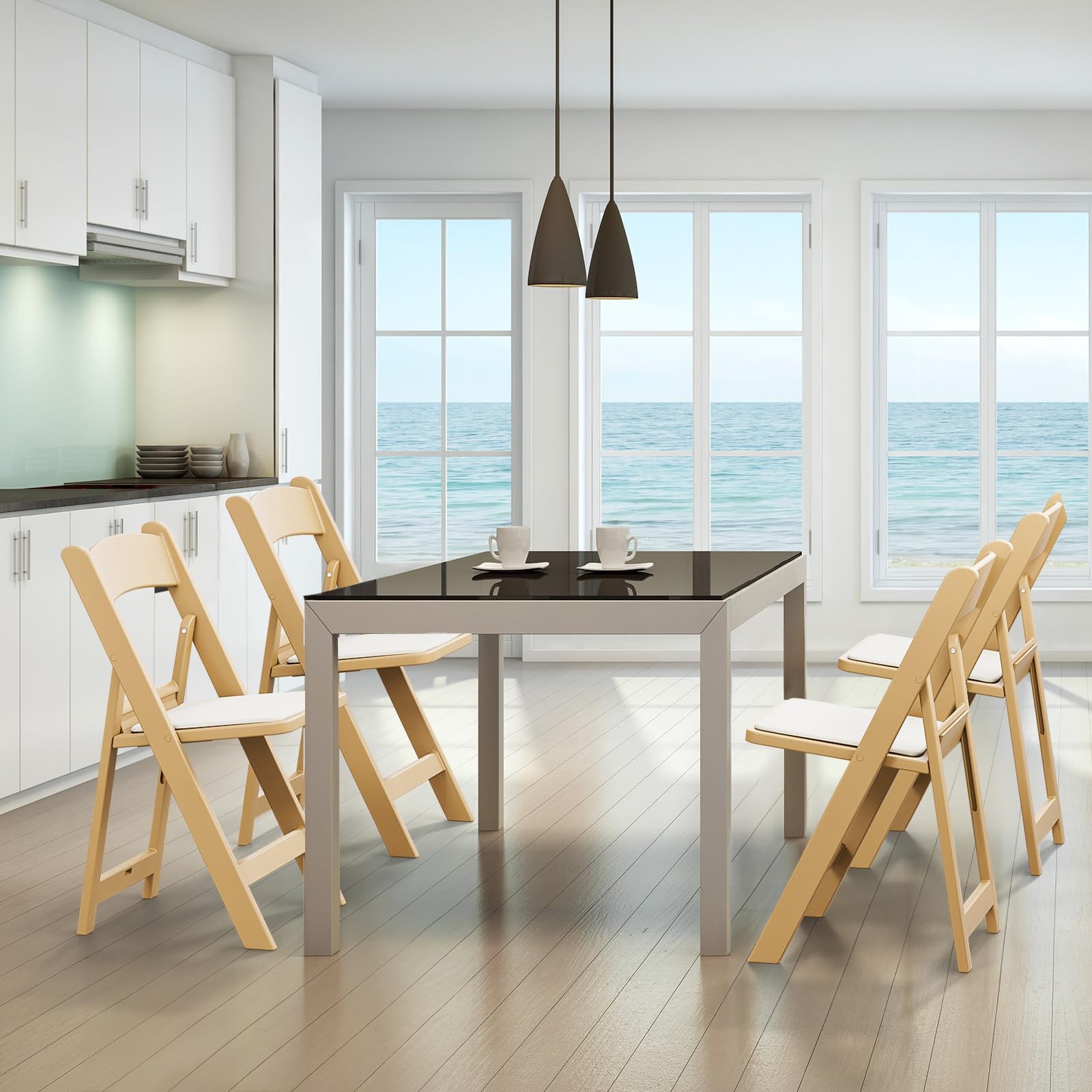 Resin Folding Chairs with Cushion, Foldable Plastic Chair with Comfortable Padd