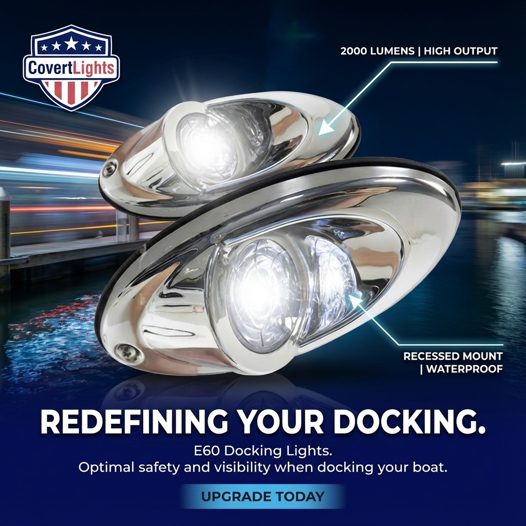 1 PAIR Marine Boat LED Recessed Mount High Output Docking Light 2000 Lumens Each