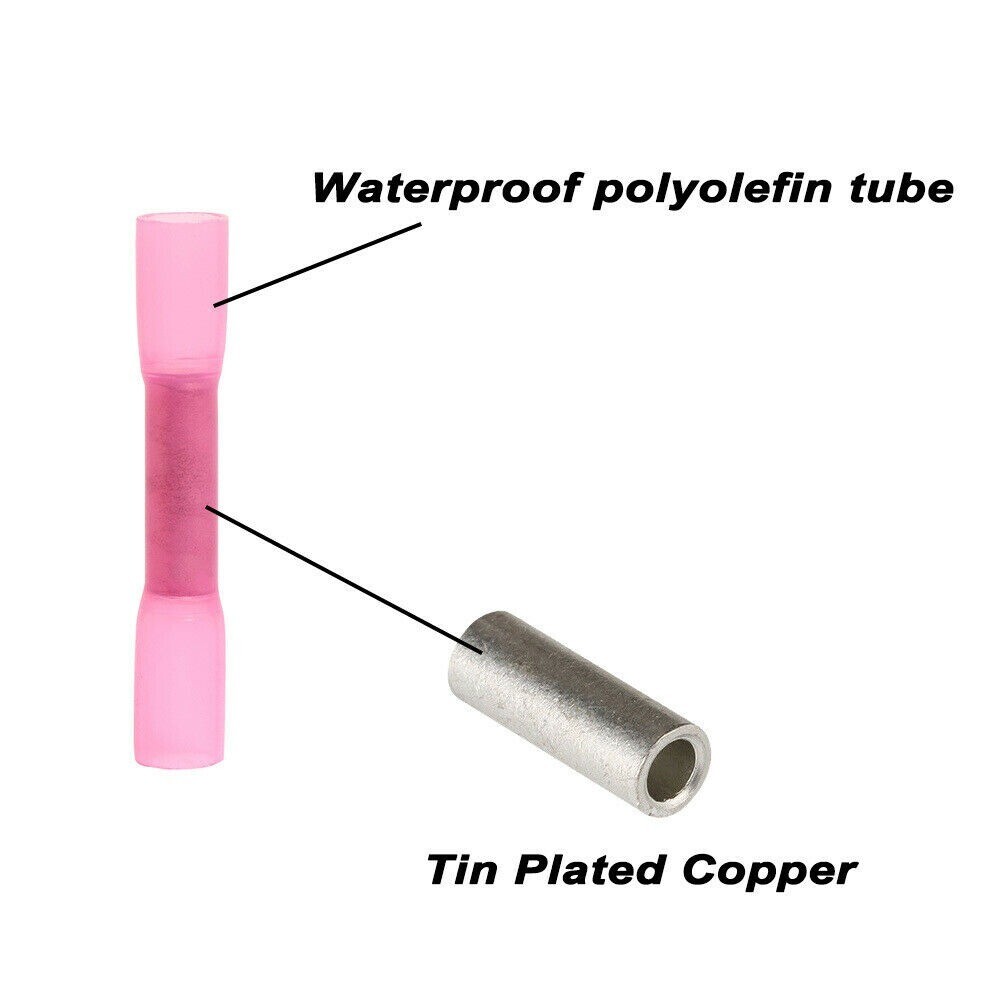 1000PCS Heat Shrink Waterproof Wire Connectors Red 22-16 AWG Butt Seal Terminals