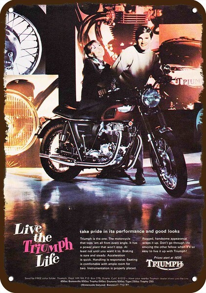 1968 TRIUMPH BONNEVILLE T120R Motorcycle Vntg-Look DECORATIVE REPLICA METAL SIGN