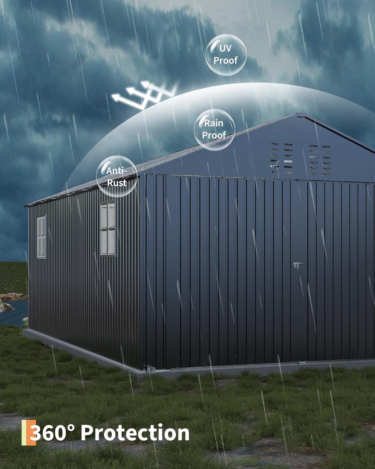 12X20 FT Metal Enclosed Carport Metal Garage Shed Heavy Duty Galvanized Steel