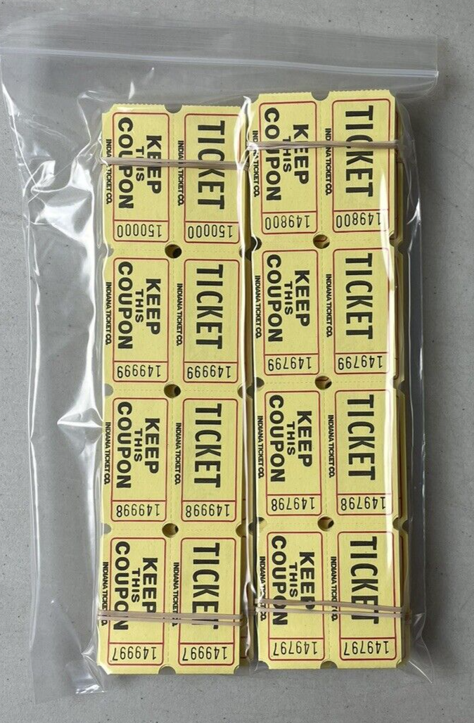 Yellow Raffle Tickets Package of 500 Folded Double Stub Split The Pot 50/50