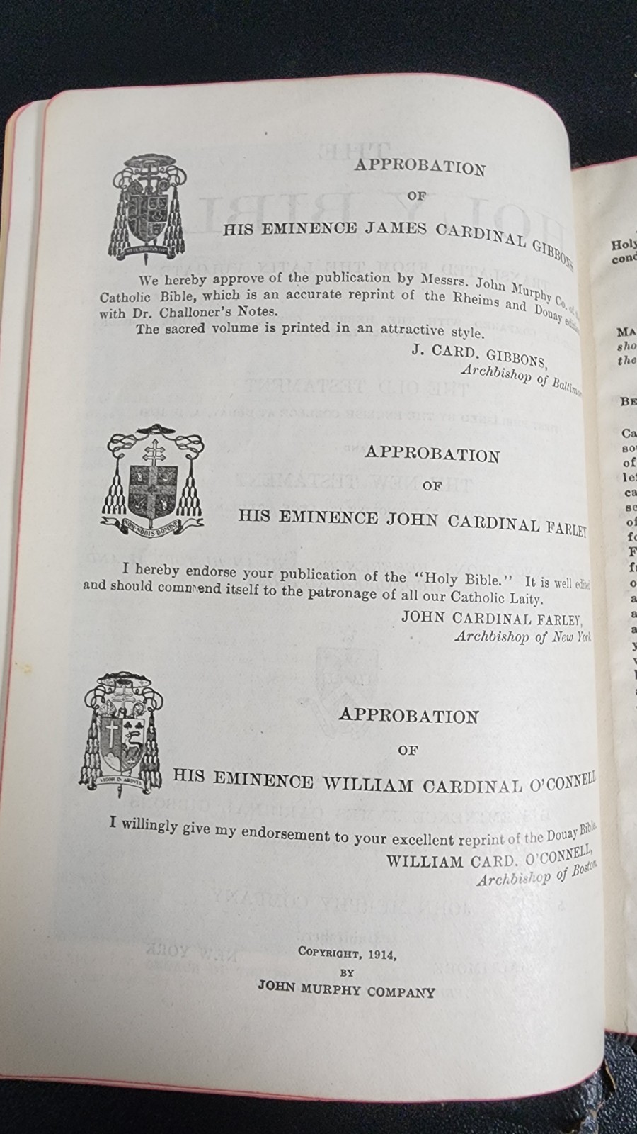 1914 Douay Rheims Holy Bible Catholic John Murphy Baltimore NY Maps Illus