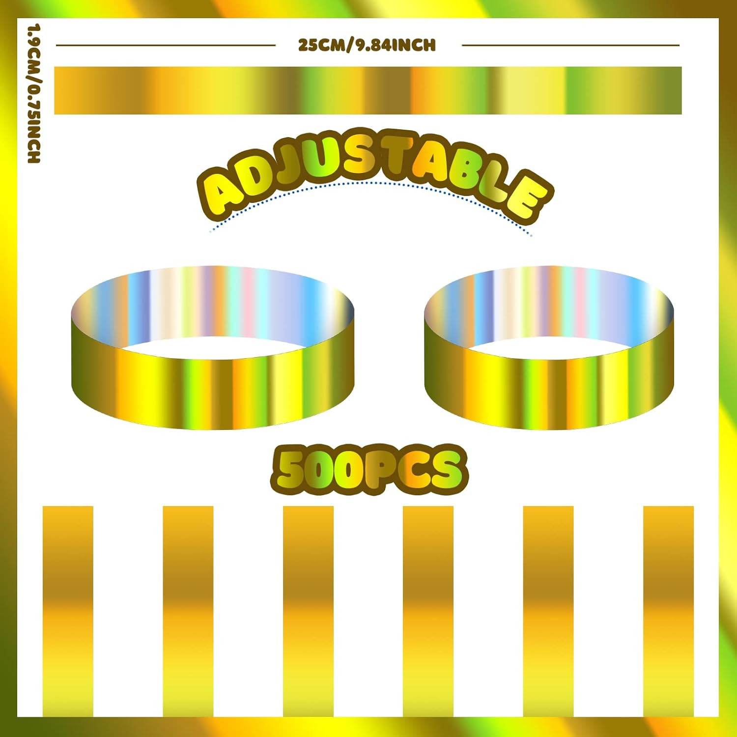 500 Pack Holographic Plastic Wristbands Paper Wrist Bands Waterproof Neon Wristb