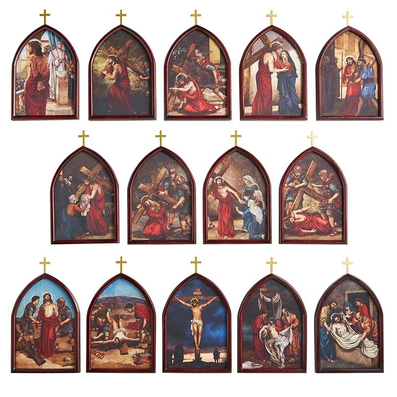 Stations of The Cross Wood Plaque Set 10'' H. Stations of the Cross Wood Plaques