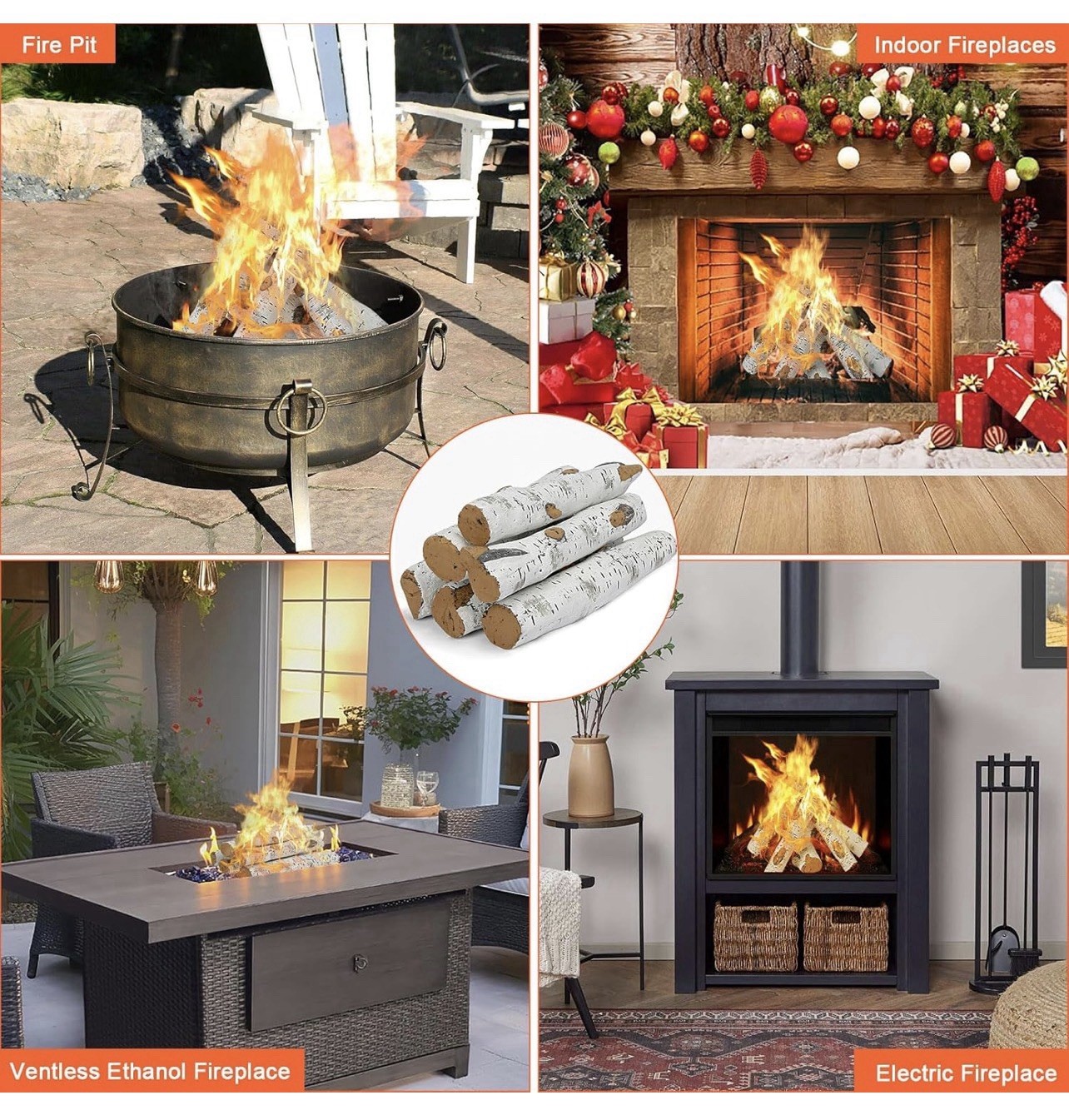 QuliMetal White Birch Ceramic Gas Fireplace & Fire pits Logs In/outdoors 6pcs