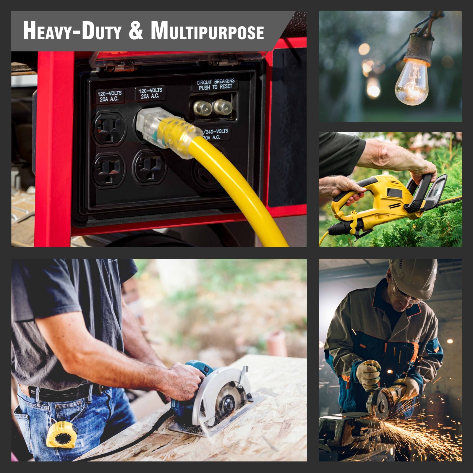 10 Gauge (10 ft, 25 ft, 50 ft, 100 ft) 3 Outlet Lighted Extension Cord - 10 Awg