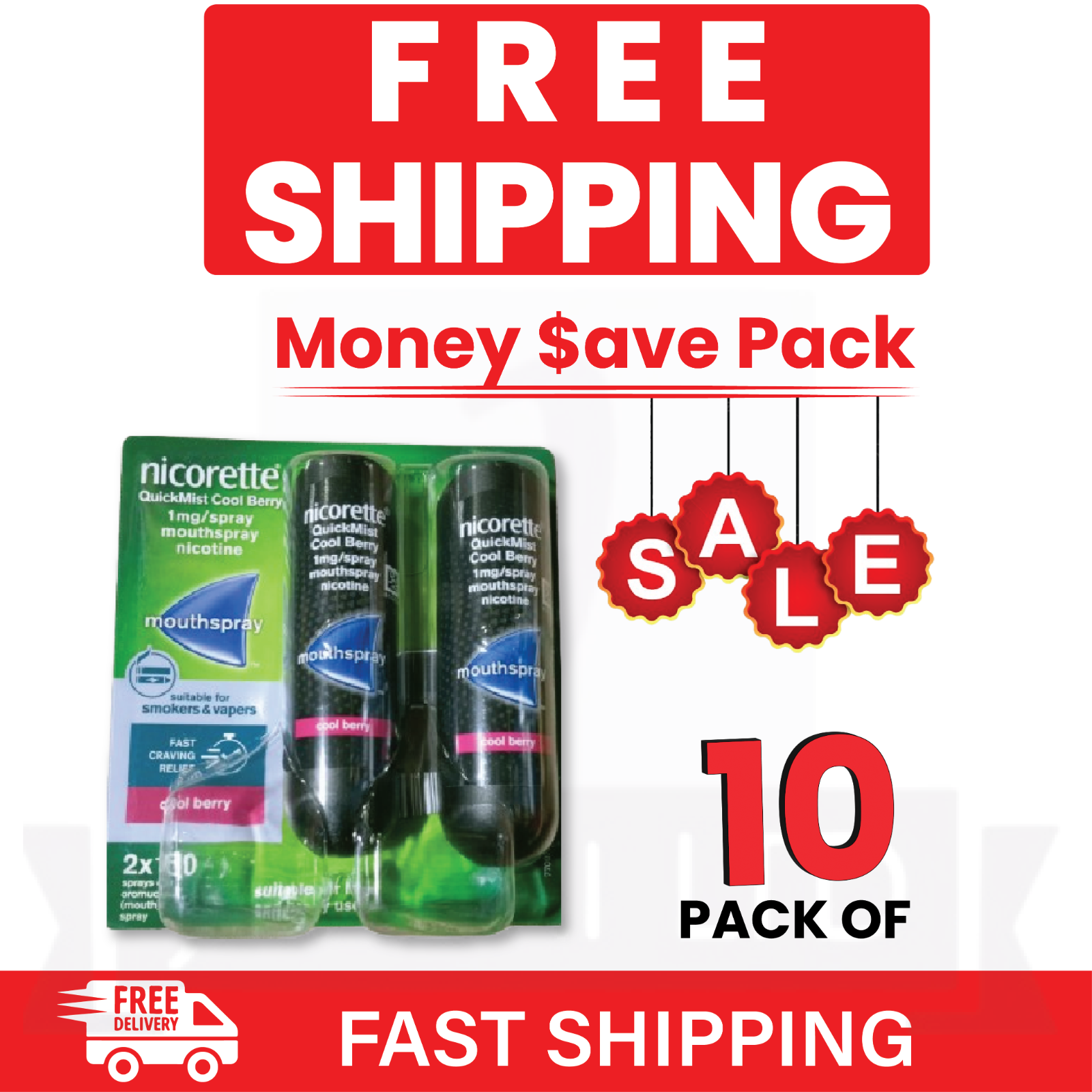 10X Nicorette Mouthspray Quickmist Berry 1mg 13.2ml X 2ct-PACK 10-FREE SHIP