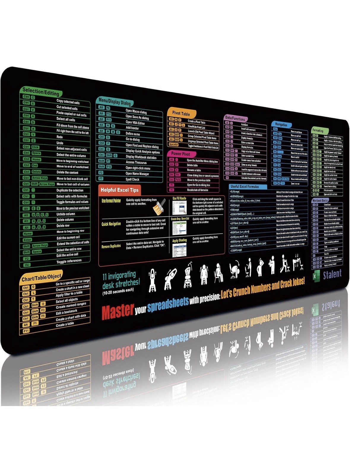 Excel Cheat Sheet Desk Pad, Updated Shortcuts Mouse Pad (31.5"X11.8") | Keyboard