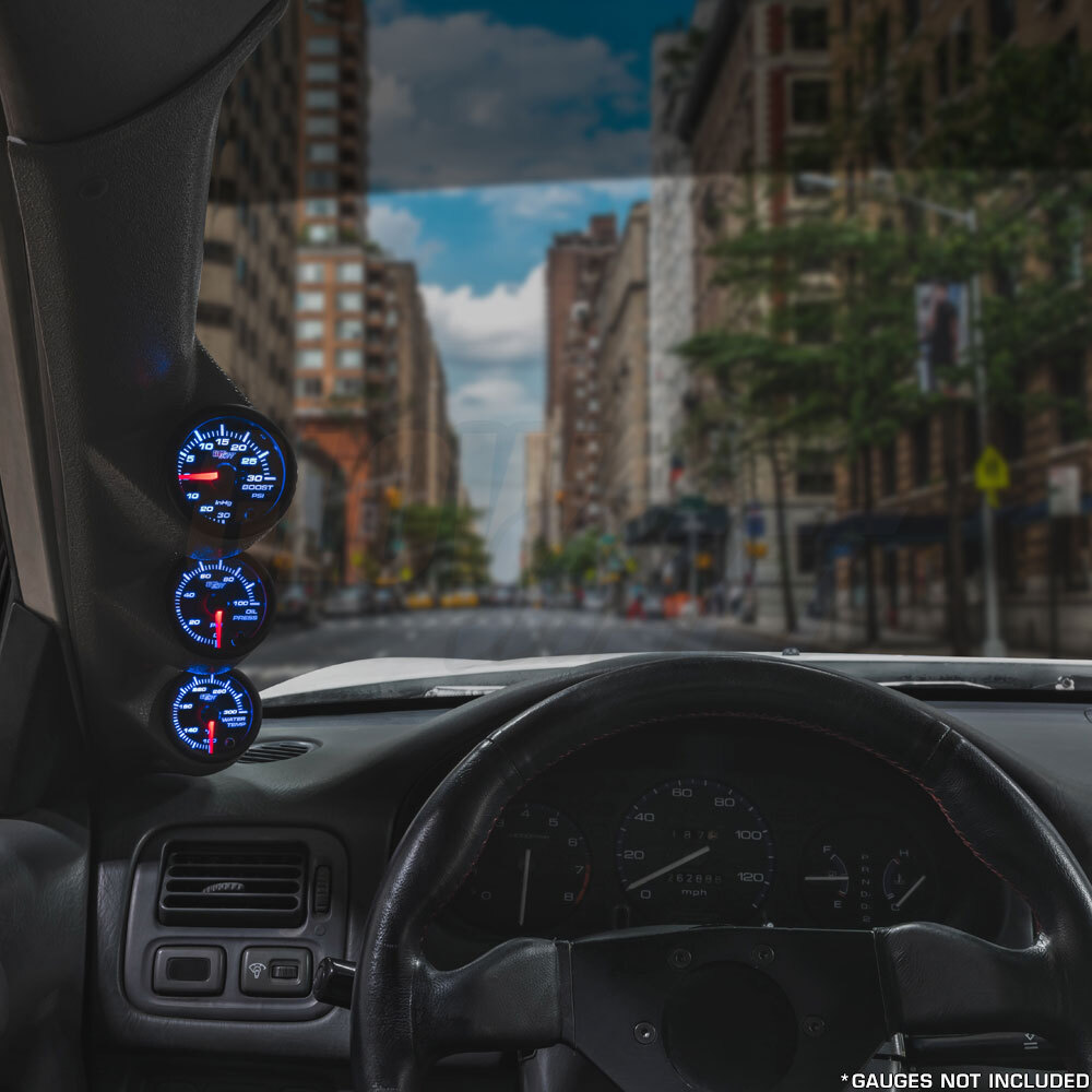 Full Size Gray 52mm Triple A-Pillar Gauge Pod for 1996-2000 Honda Civic