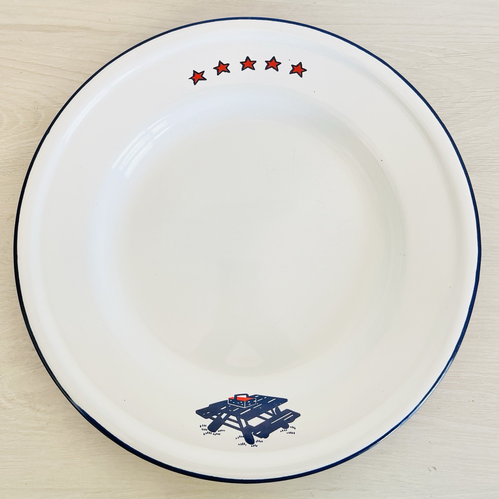 Vintage 1960s Taipro Little Red Wagon & Stars Enamelware Dinner Plates Lot Of 4