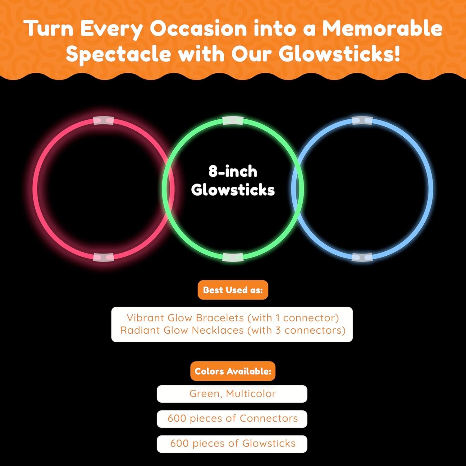 Glow Fever 209Pcs Glow Sticks Bulk Party Pack Includes 100 8" Glow Sticks and 10