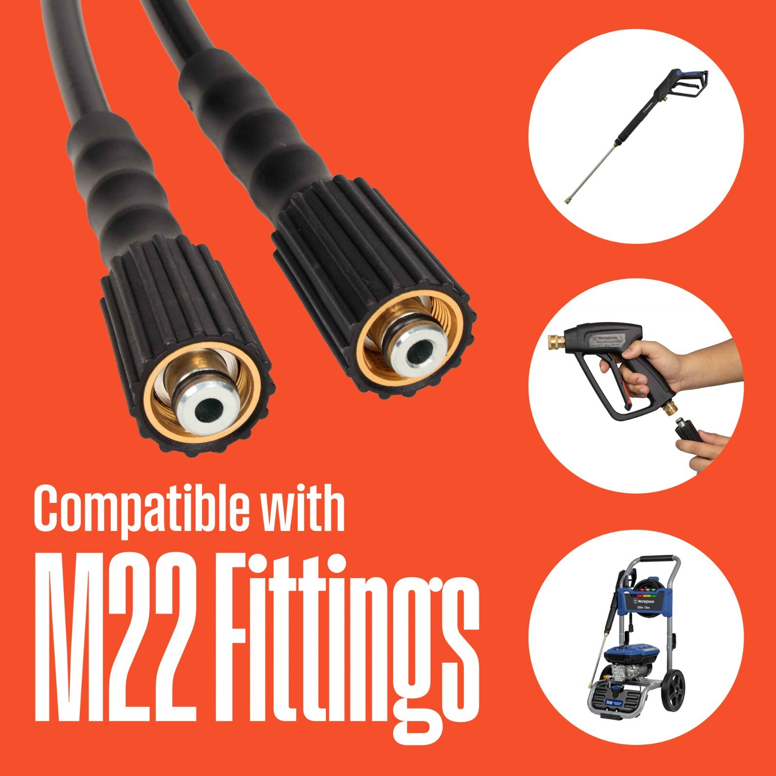 Westinghouse Open Box 3200 psi, 50 PVC Pressure washer hose, M22 fittings