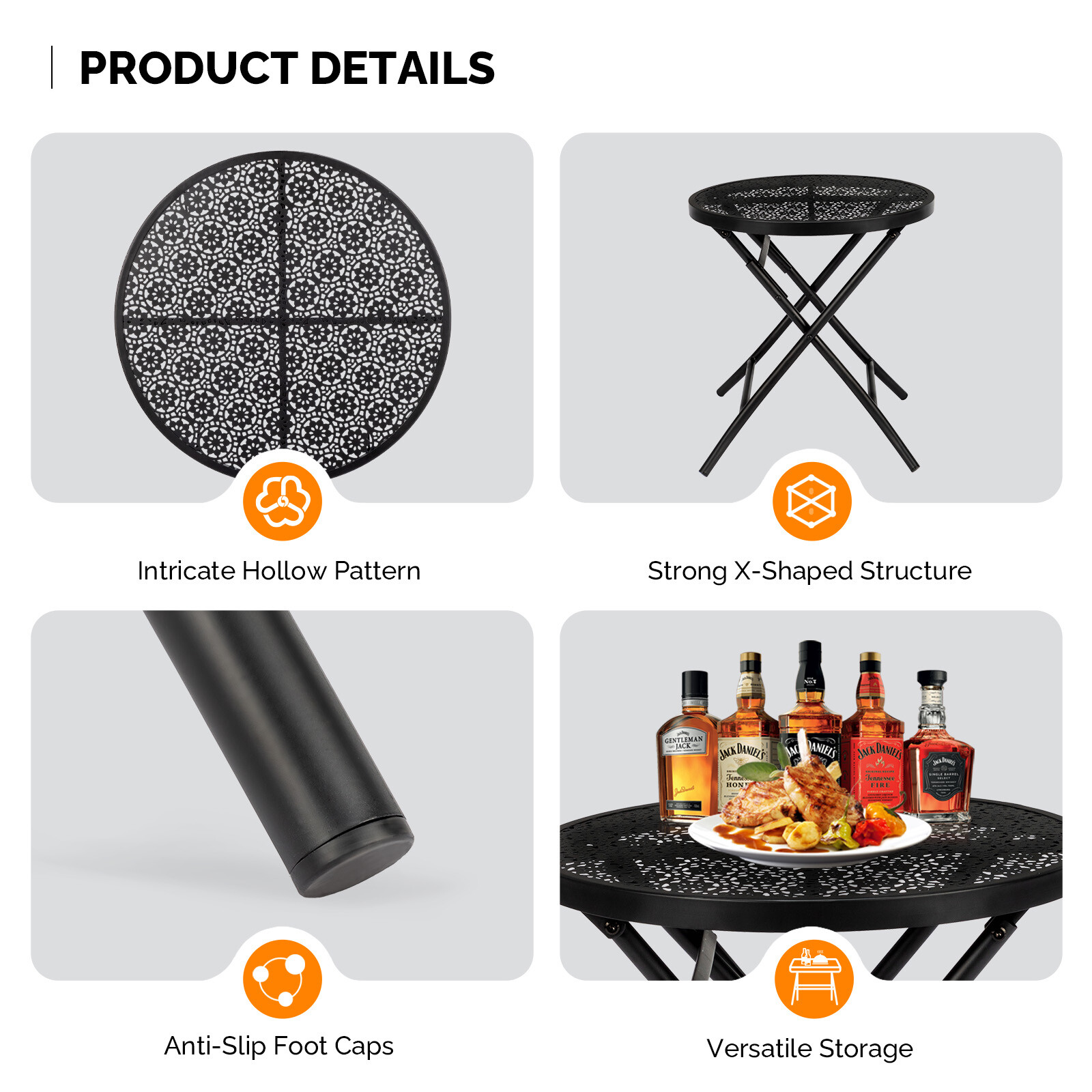 18.7" Patio Metal Round Bistro Table Outdoor Dining Table with Flower Cut Outs