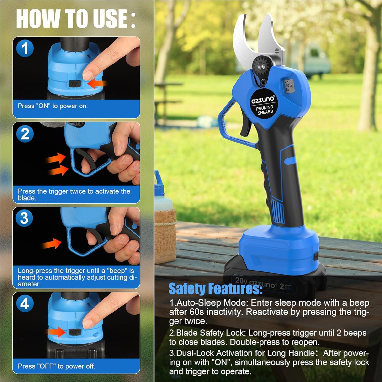 2-IN-1 Electric Pole Pruning Shears Cordless 13ft Reach Trimming Pruner 2x4.0Ah