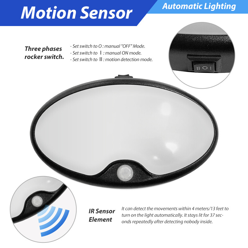 Black 12V LED Motion Sensor Light RV Boat Ceiling Down Light Fixture Switch UL