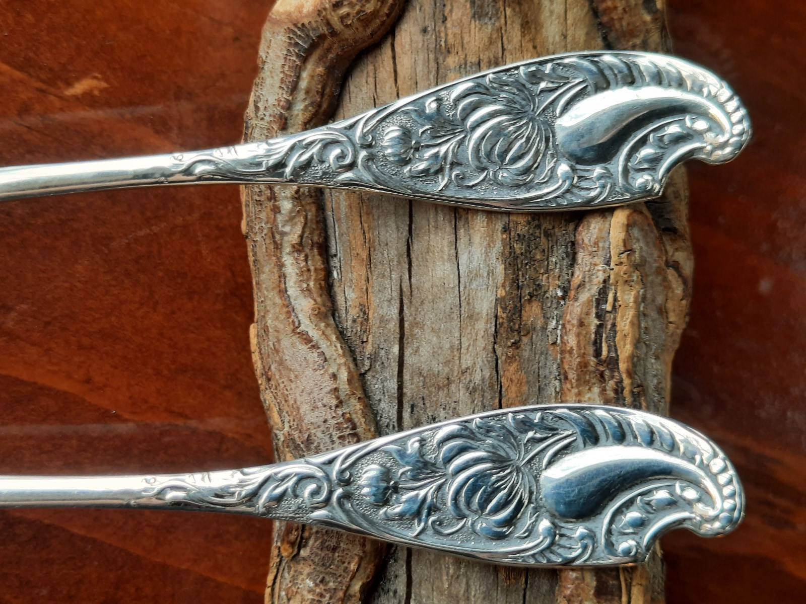 Pair Sterling Wood & Hughes Unknown Chrysanthemum Pattern Demitasse, No Mono