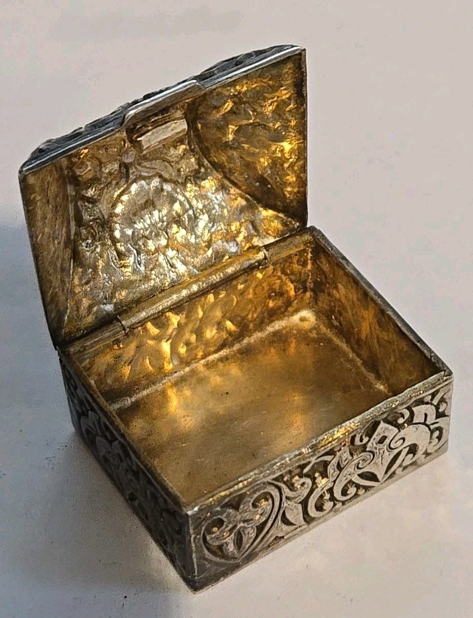 Antique Miniature Repoussé Domed Hinged Box Casket Sterling Silver