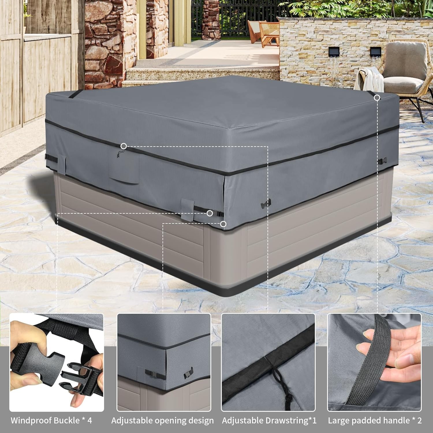 Outdoor Waterproof and Weatherproof Hot Tub Cover 85 X 85 Inch Fit 84 X 84 or 83