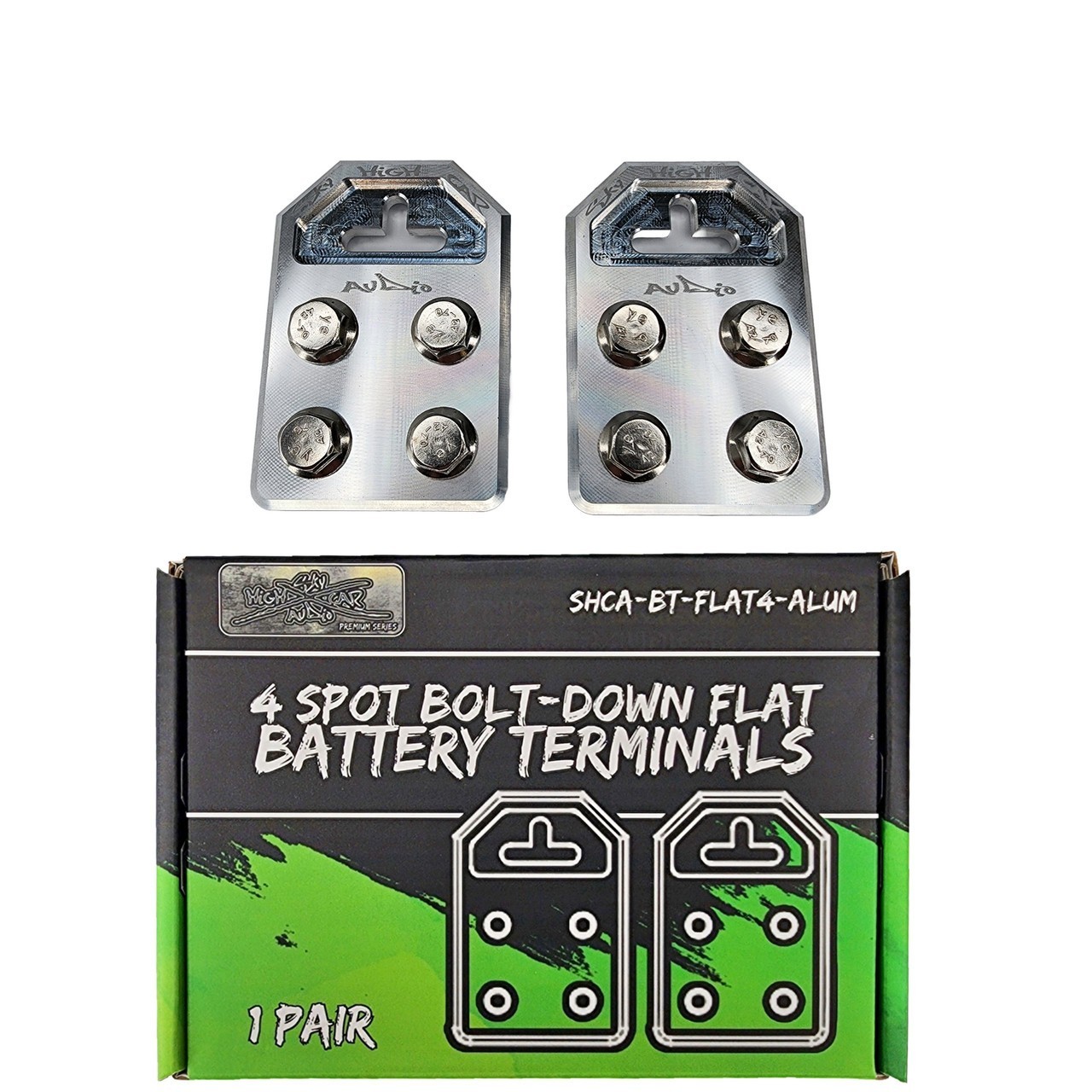 Sky High Car Audio Flat Battery Terminals Multi Spot 4 Connector Pair Aluminum