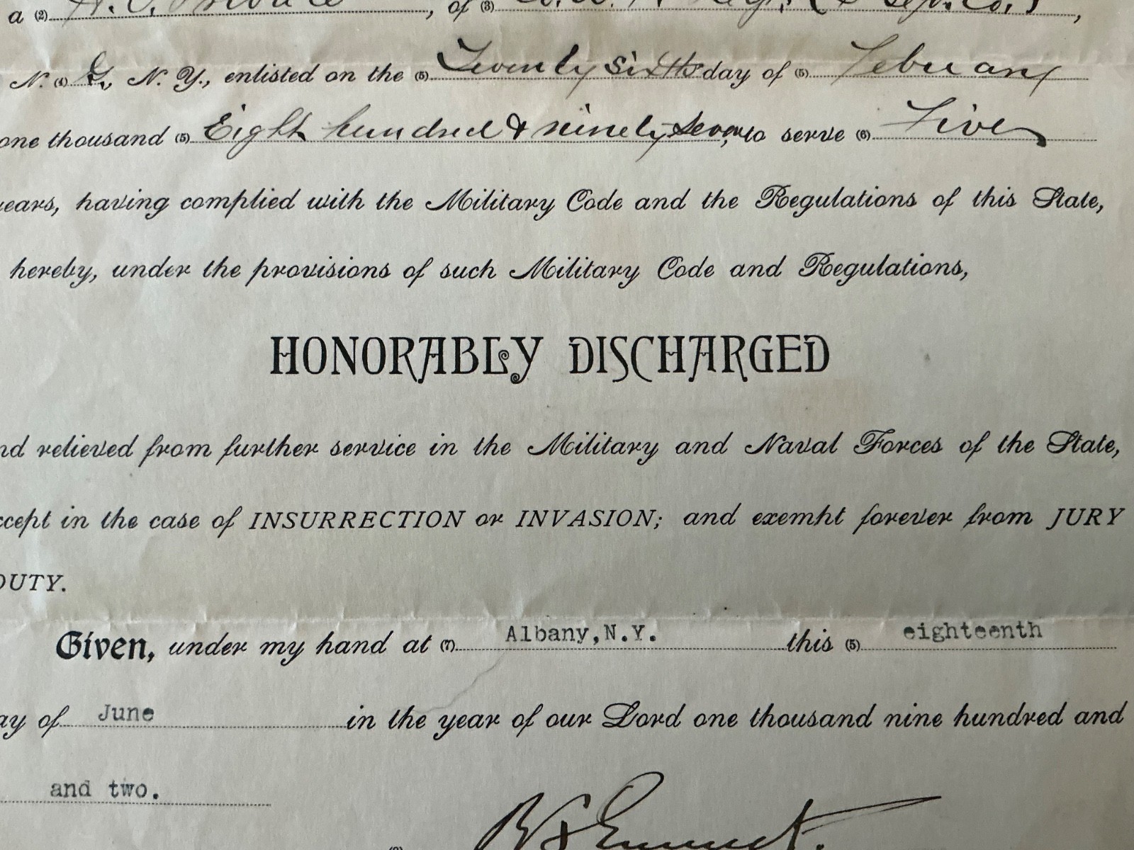 ANTIQUE …1897 NYS US Naval FORCES Discharge paper EXCELLENT condition