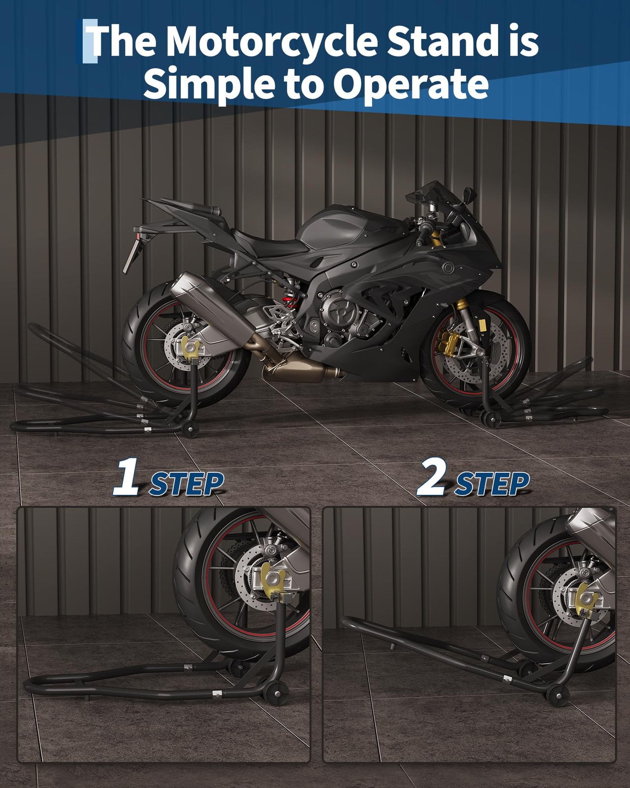 Heavy Duty Motorcycle Stand Lift 900Lbs Capacity Front & Rear Combo Stands Set