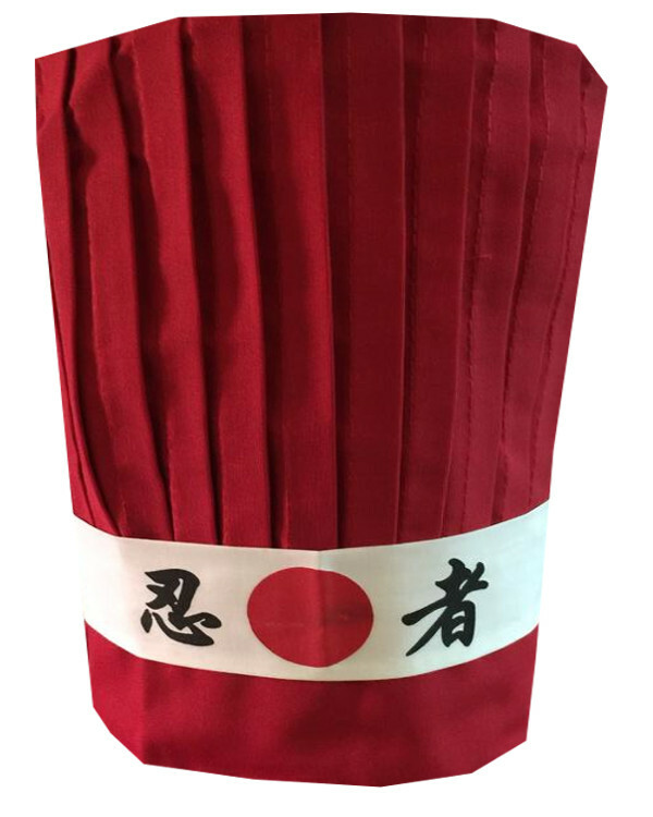 Red Hibachi Chef Hat Set, hibachi Teppan chef tall hat, headband, necktie, net