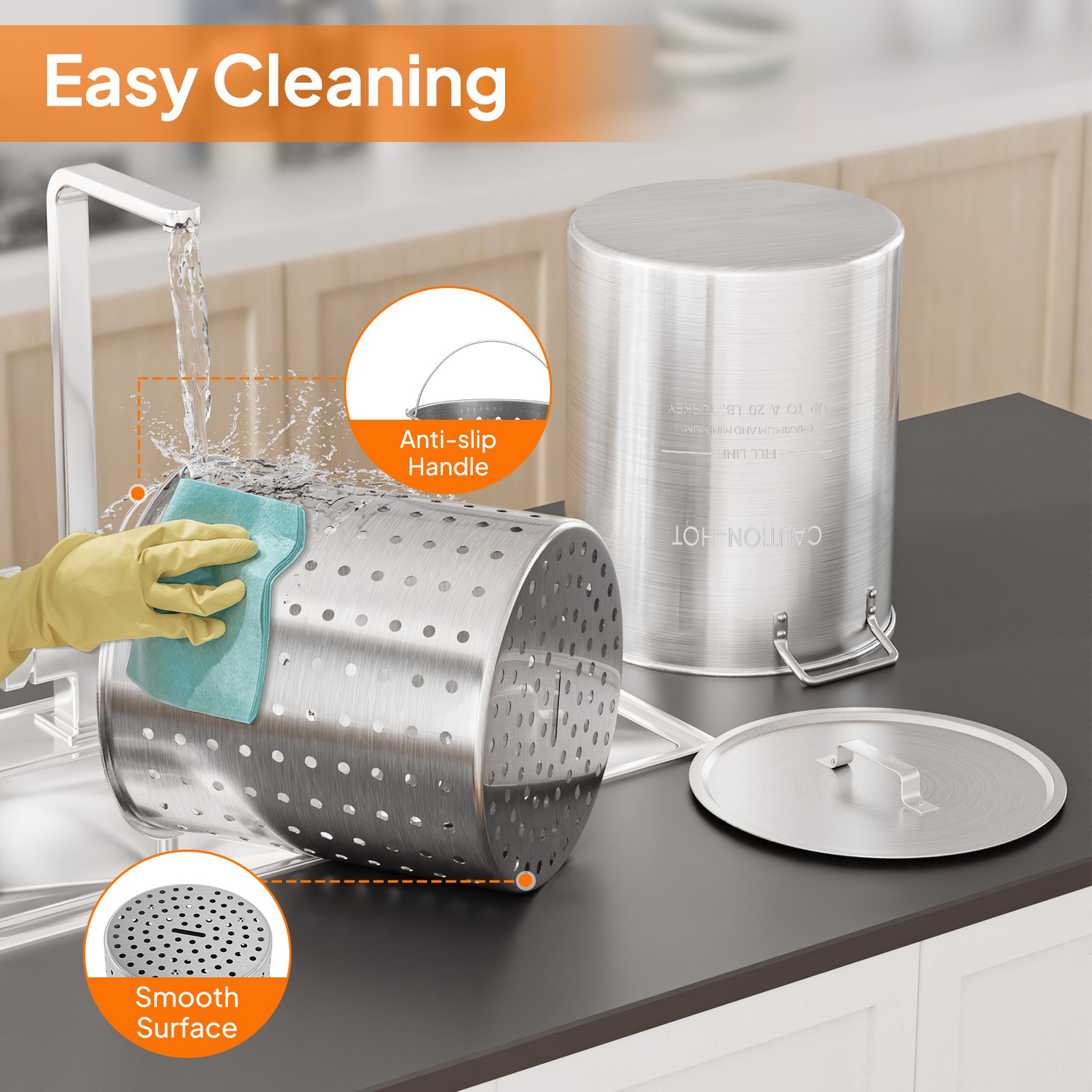 30 QT Aluminum Seafood Boil Pot with Strainer Basket, Lid, Hook for Boiling