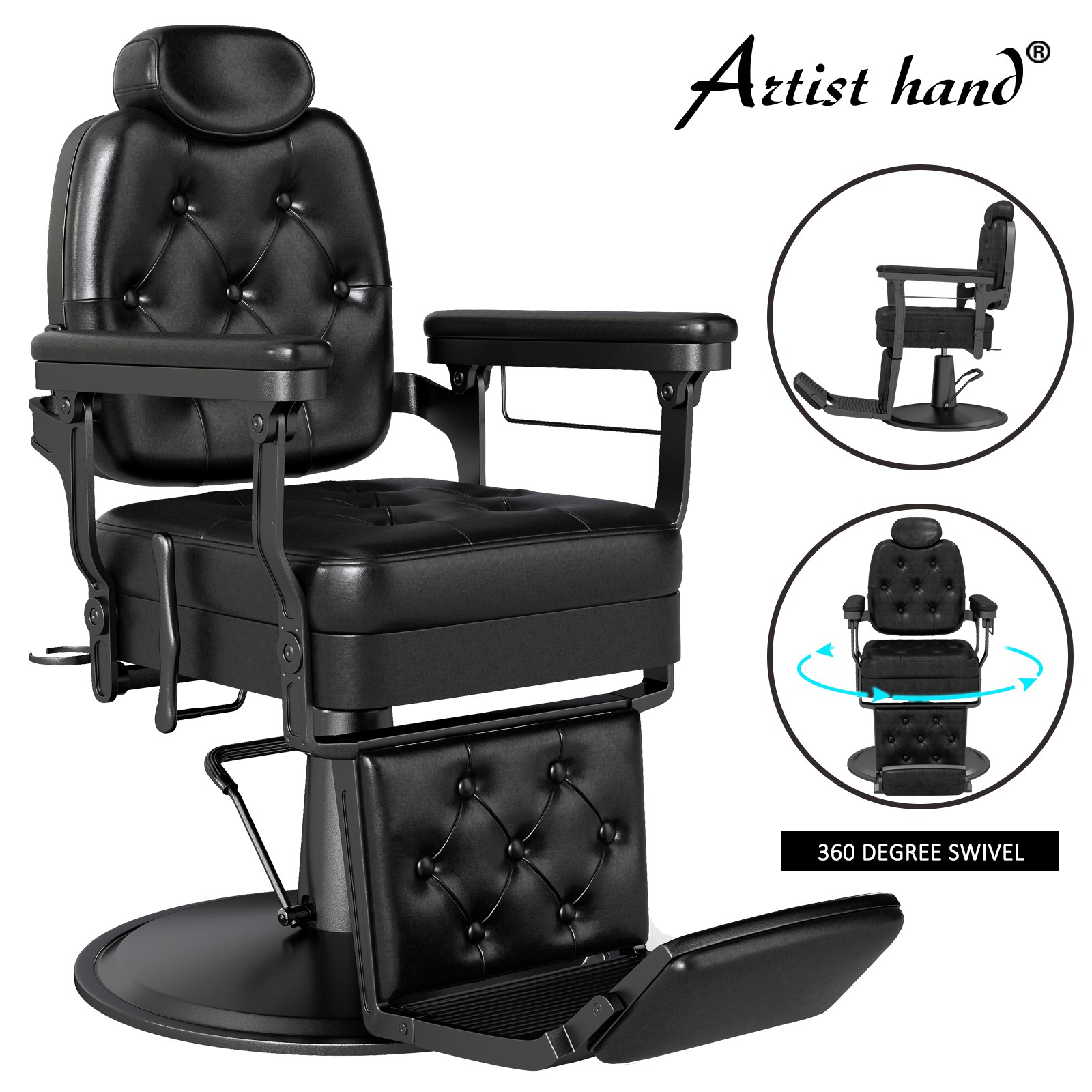 Black Recline All Purpose Vintage Barber Chair Hydraulic Heavy Duty Salon Beauty